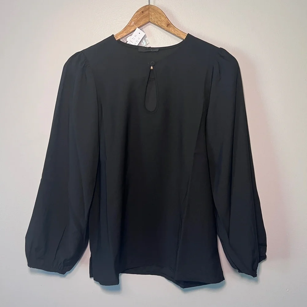 J.Crew Keyhole Puff‎ Sleeve Drapey Crepe Black